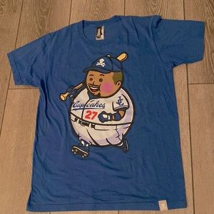 Royal Blue Johnny Cupcakes “big kid Dodger baseball player” shirt